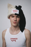 CHUNKY HALF AND HALF BEANIE in ECRU + BLACK