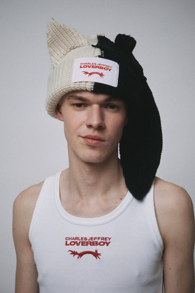 CHUNKY HALF AND HALF BEANIE in ECRU + BLACK