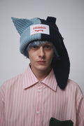 CHUNKY HALF AND HALF BEANIE in LIGHT BLUE + BLUE