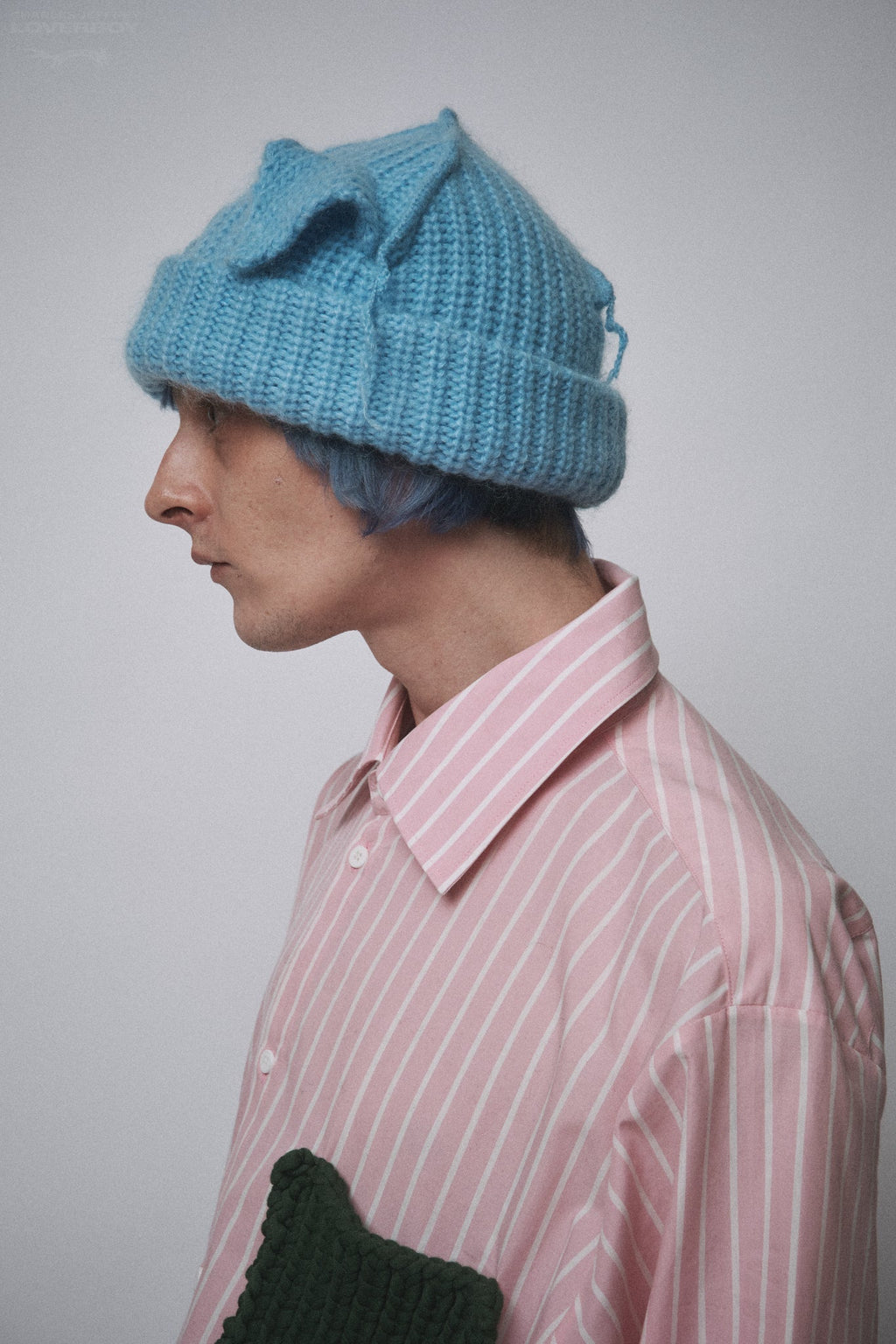 LOVERBOY BY CHARLES JEFFREY MOHAIR CHUNKY EARS BEANIE in LIGHT BLUE