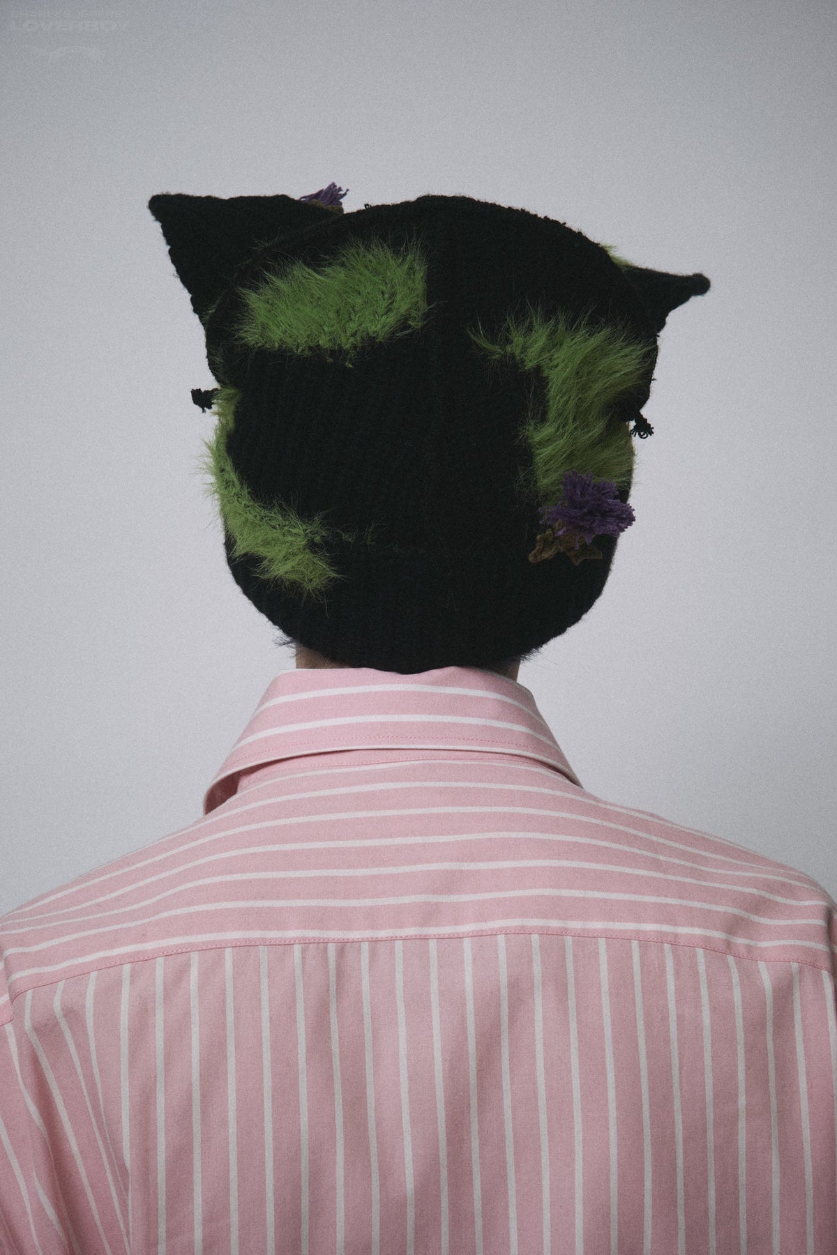 LOVERBOY BY CHARLES JEFFREY ARTISANAL BEANIE WITH THISTLES in BLACK GREEN PURPLE