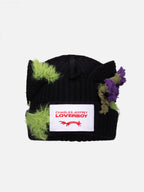 LOVERBOY BY CHARLES JEFFREY ARTISANAL BEANIE WITH THISTLES in BLACK GREEN PURPLE