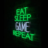 'eat Sleep Game Repeat' Green & White Neon Led Wall Mountabe