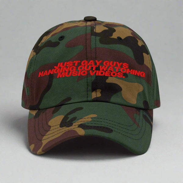 Just Gay Guys Hanging Out Watching Music Videos Dad Hat by YES HOMO - Green Camo