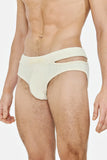 Louis Gabriel Nouchi SWIM BRIEF WITH ASYMMETRICAL OPENING IN RECYCLED JERSEY WHITE
