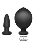 Deluxe Wonder Plug Inflatable Silicone Vibrating Butt Plug with Wired Remote Control - Black