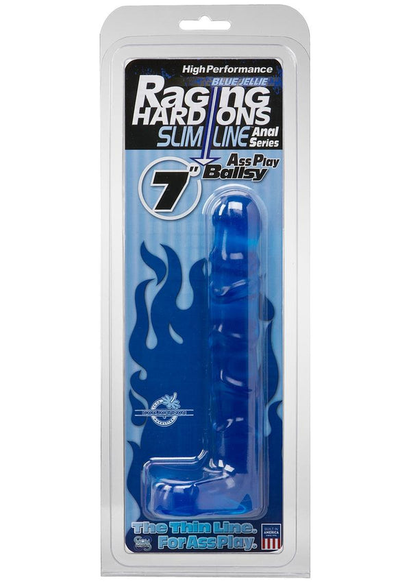 Raging Hard-Ons Slimline Anal Series Ass Play Ballsy Dildo with Balls 7in - Cobalt Blue