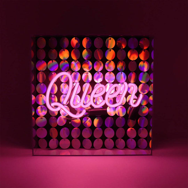 'queen' Glass Neon Sign with Sequins
