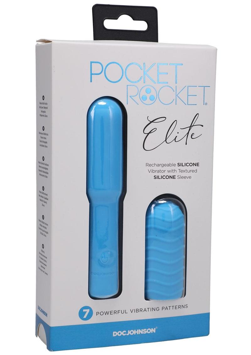 Pocket Rocket Elite Silicone Rechargeable Mini Vibrator With Removable Sleeve - Sky Blue