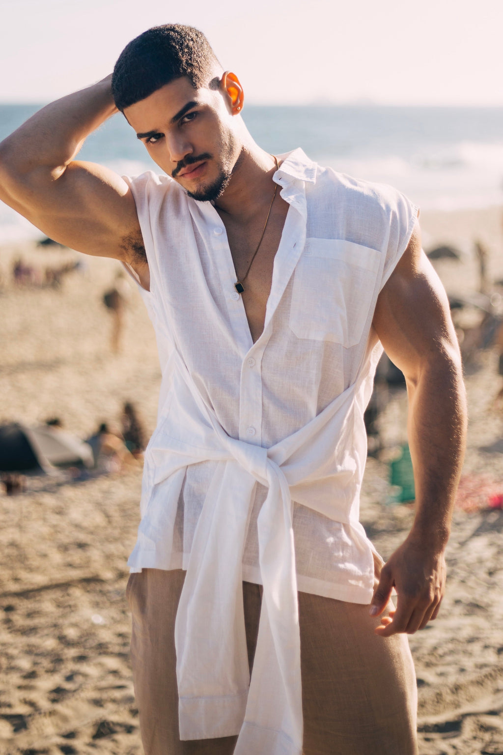 Tie Linen Sleeveless Shirt