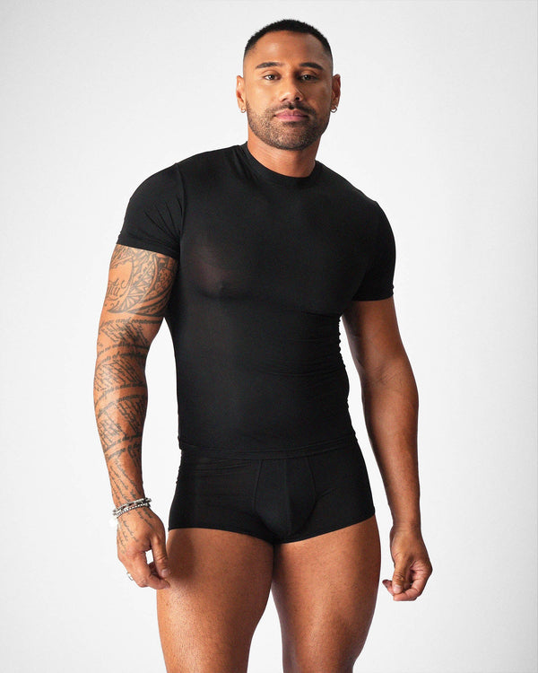 TEAMM8 Allure Sheer Cropped Tee - Noir