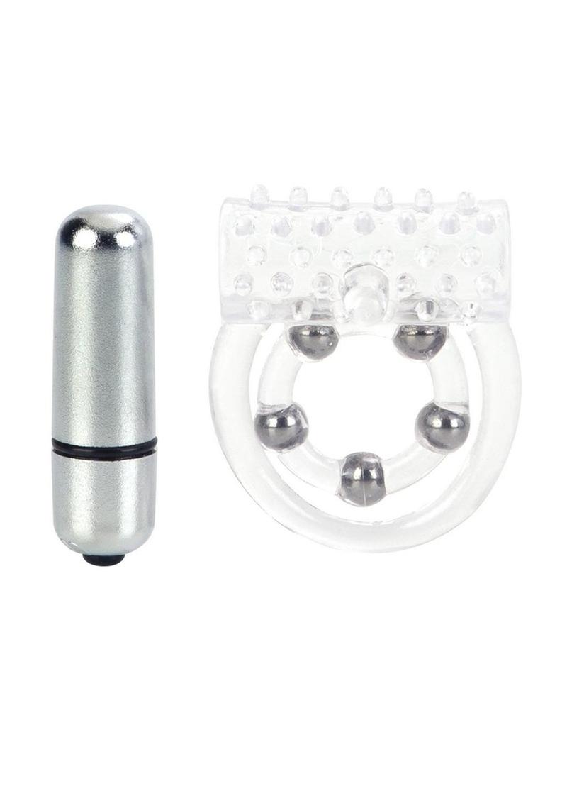 Couple's Enhancers 5 Bead Maximus Ring Vibrating Cock Ring - Clear