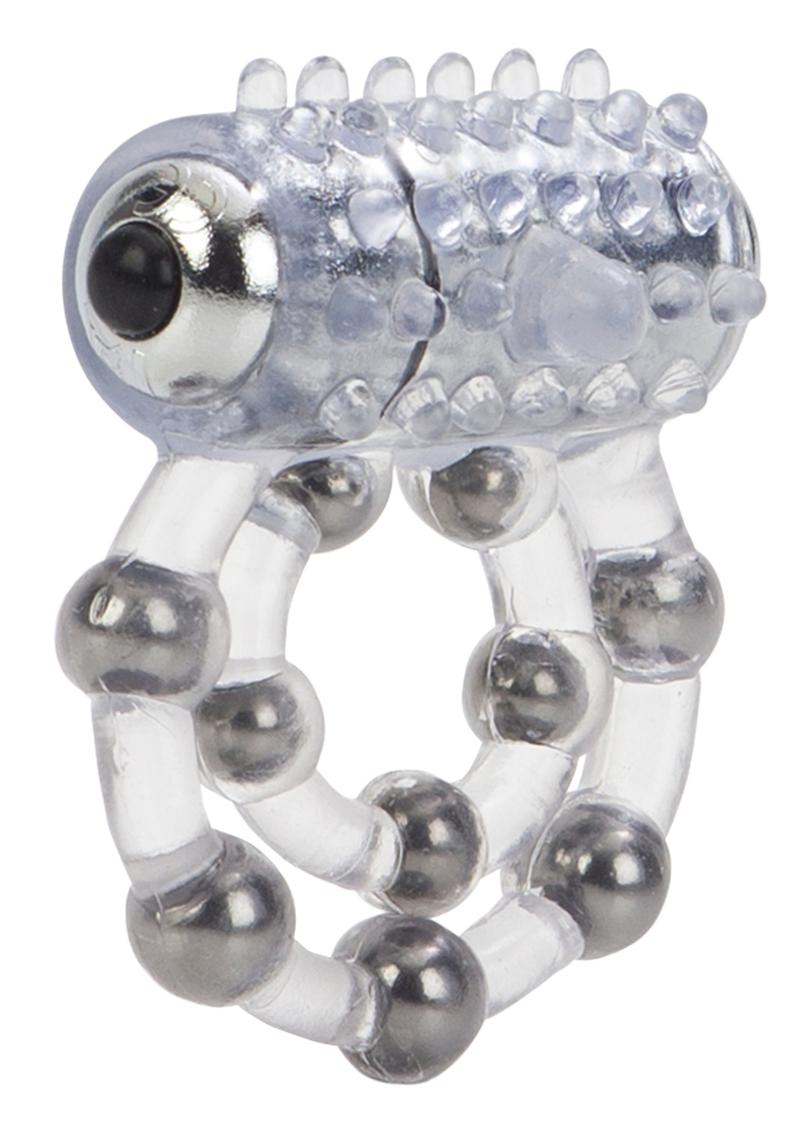 Couple's Enhancers 10 Bead Maximus Ring Vibrating Cock Ring - Clear
