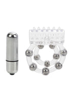 Couple's Enhancers 10 Bead Maximus Ring Vibrating Cock Ring - Clear