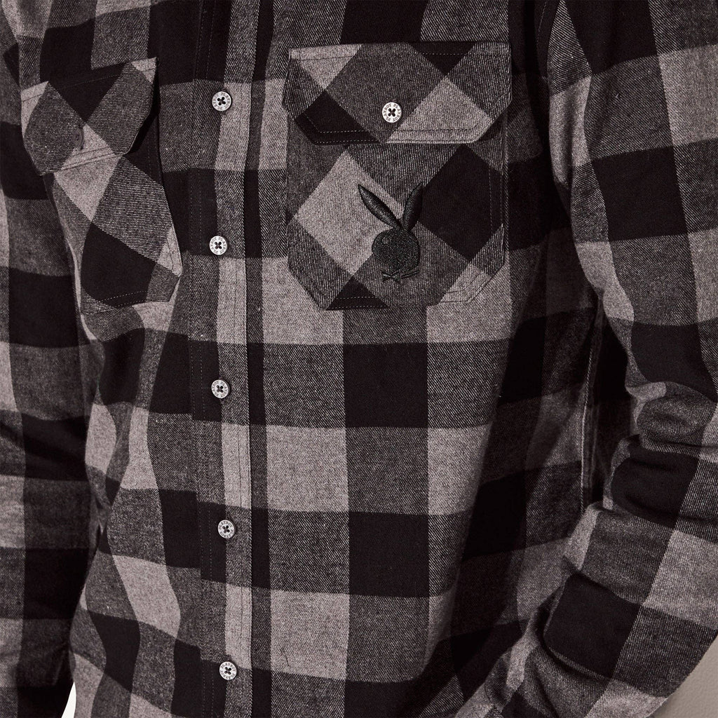 PLAYBOY Men's Black Flannel Long Sleeve Shirt