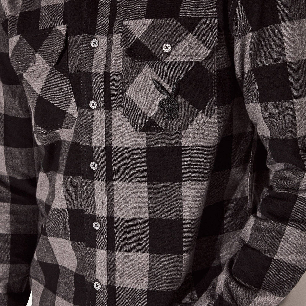 PLAYBOY Men's Black Flannel Long Sleeve Shirt