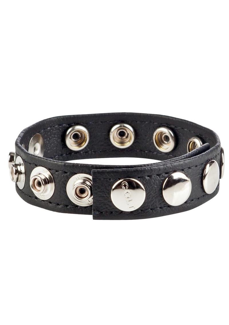 COLT Leather C/B Strap Adjustable 8 Snap Cock Ring - Black