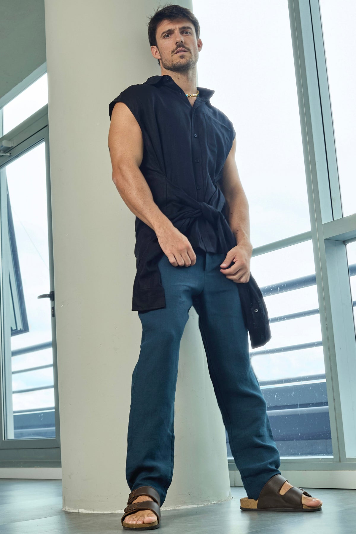 Tie Linen Sleeveless Shirt