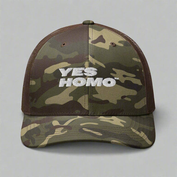 Yes Homo Camouflage Trucker Hat in Camo / Brown
