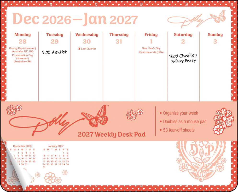 Dolly Parton 2027 Weekly Desk Pad Calendar