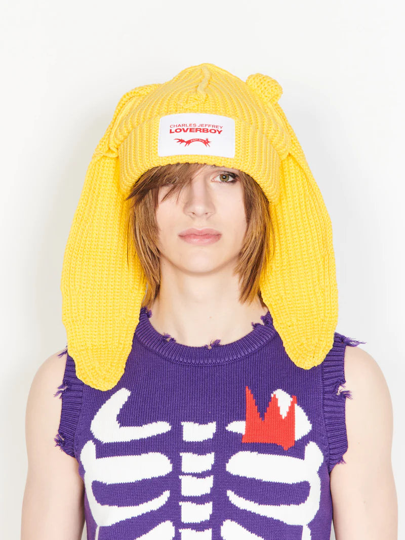 LOVERBOY BY CHARLES JEFFREY CHUNKY RABBIT BEANIE YELLOW