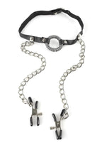 Fetish Fantasy O-Ring Gag with Nipple Clamps - Black