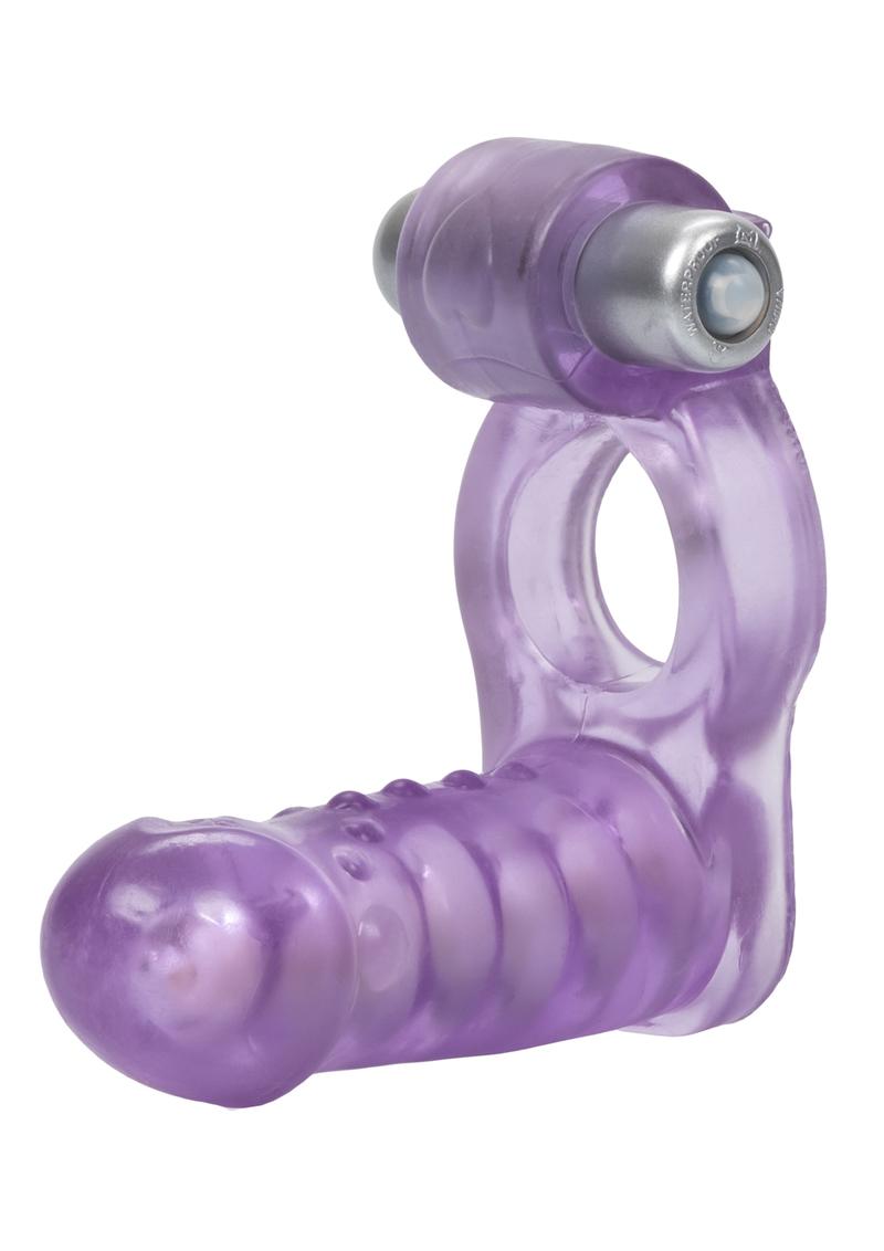 Couple's Enhancers Double Diver Vibrating Enhancer with Flexible Penetrator 3 Speed Removable Bullet - Clear