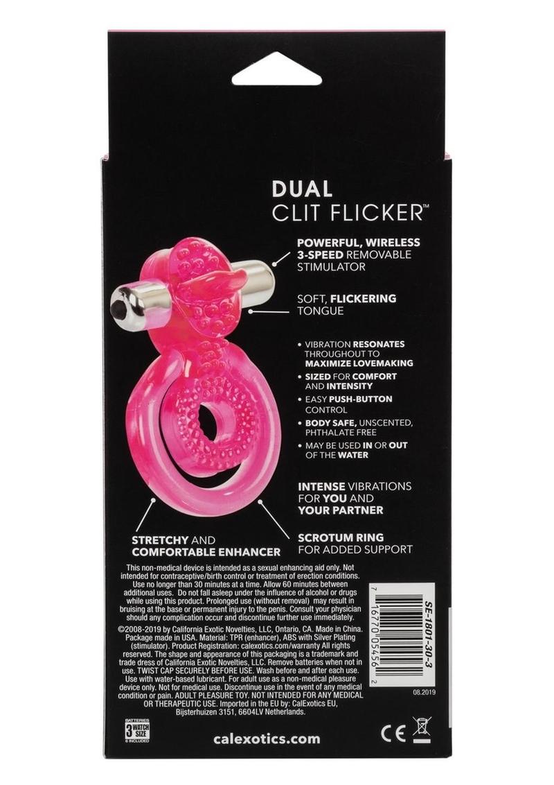 Couple's Enhancers Dual Clit Flicker with Removable Waterproof Stimulator - Pink