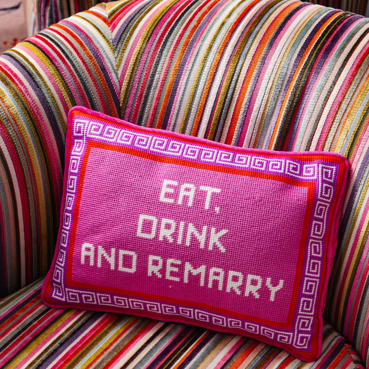 Eat Drink Remarry Needlepoint Pillow