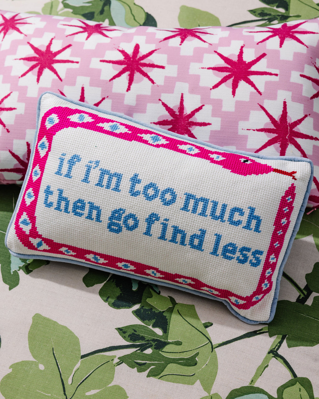 Go Find Less Needlepoint Pillow