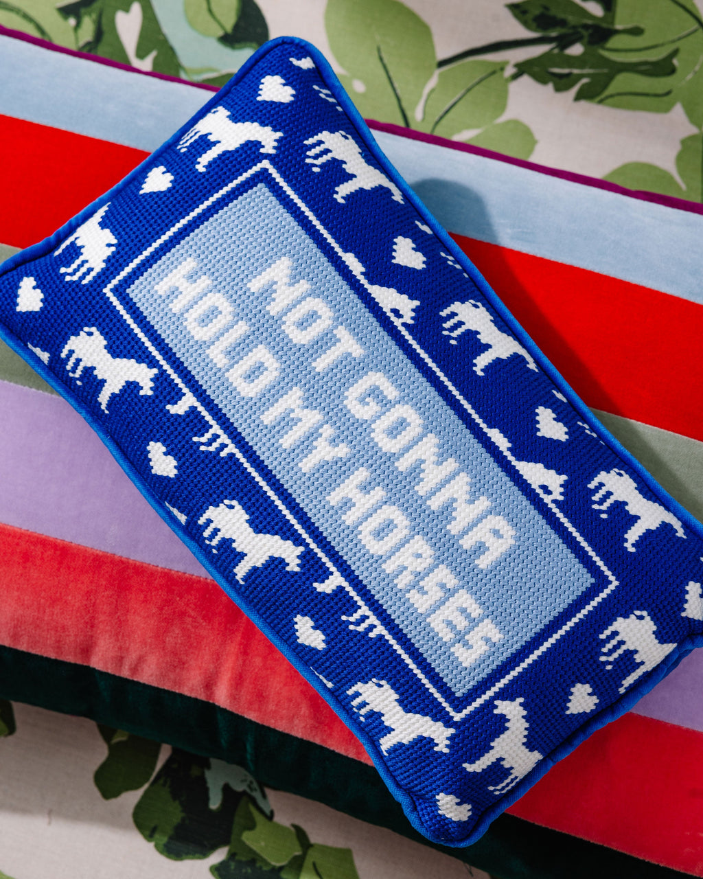 Hold My Horses Needlepoint Pillow