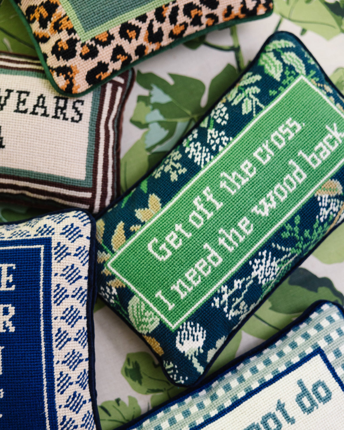 Get Off The Cross Needlepoint Pillow