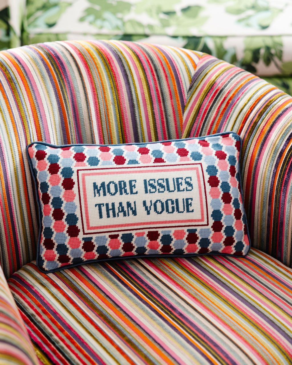 More Issues Needlepoint Pillow