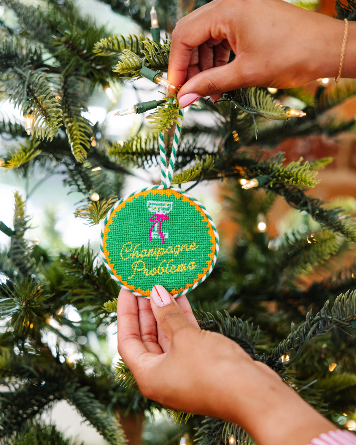 Needlepoint Ornament - Champagne Problems