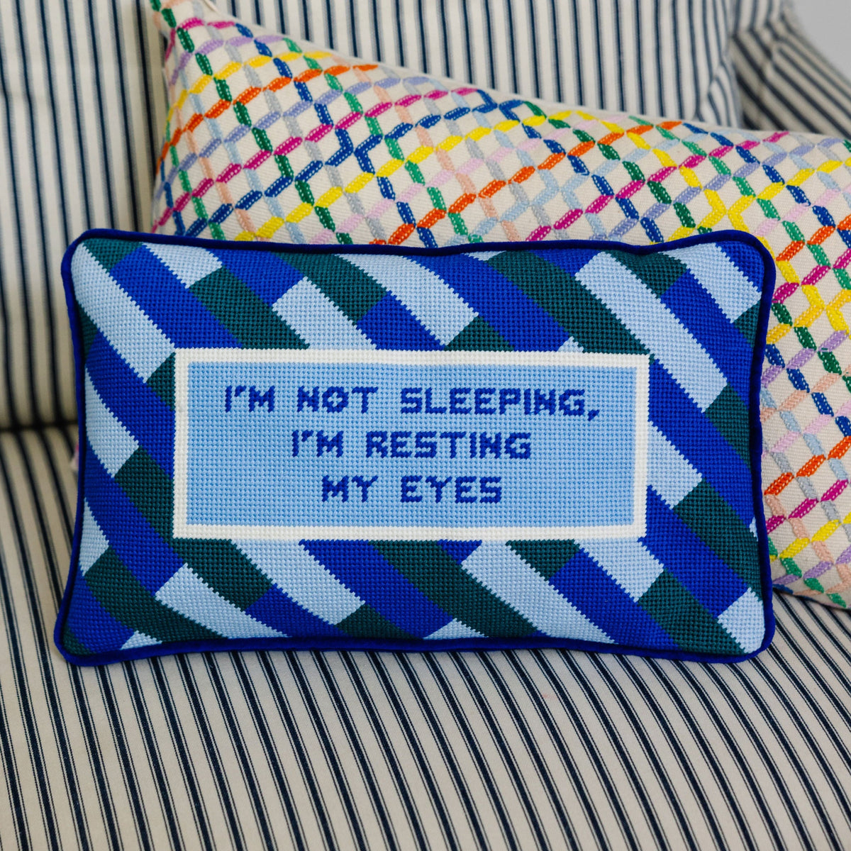 Eyes Resting Needlepoint Pillow