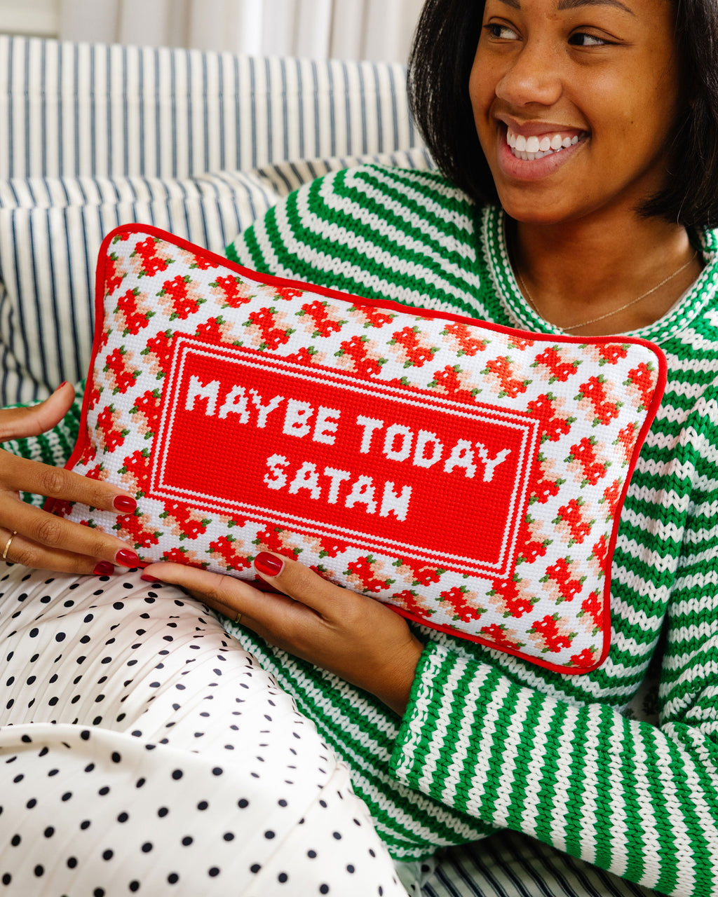 Maybe Today Satan Needlepoint Pillow