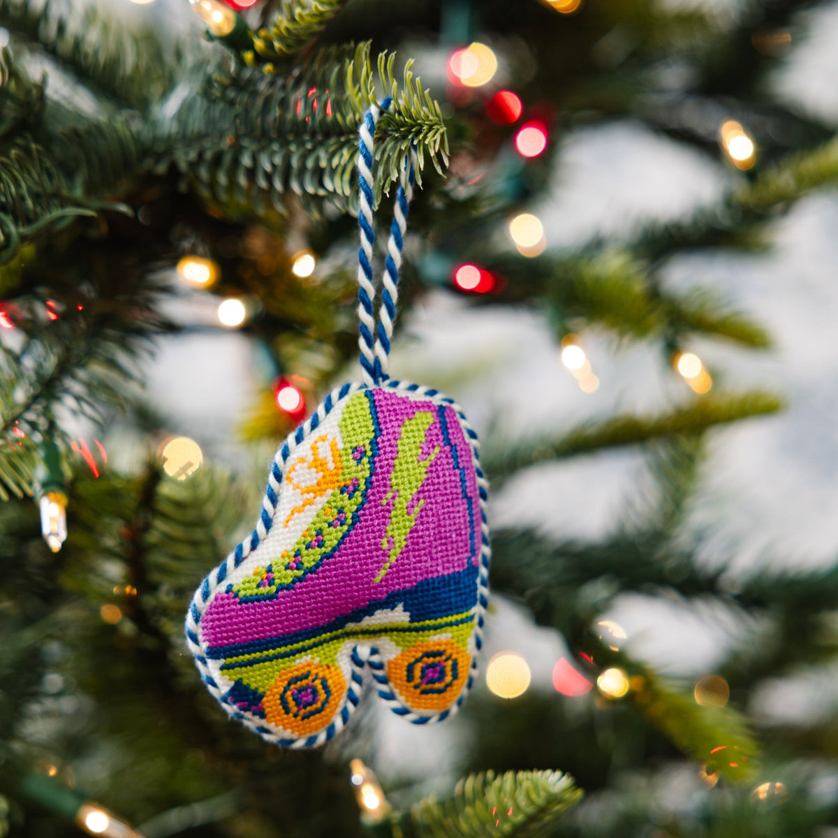 Needlepoint Icon Ornament - Retro Roller Skate