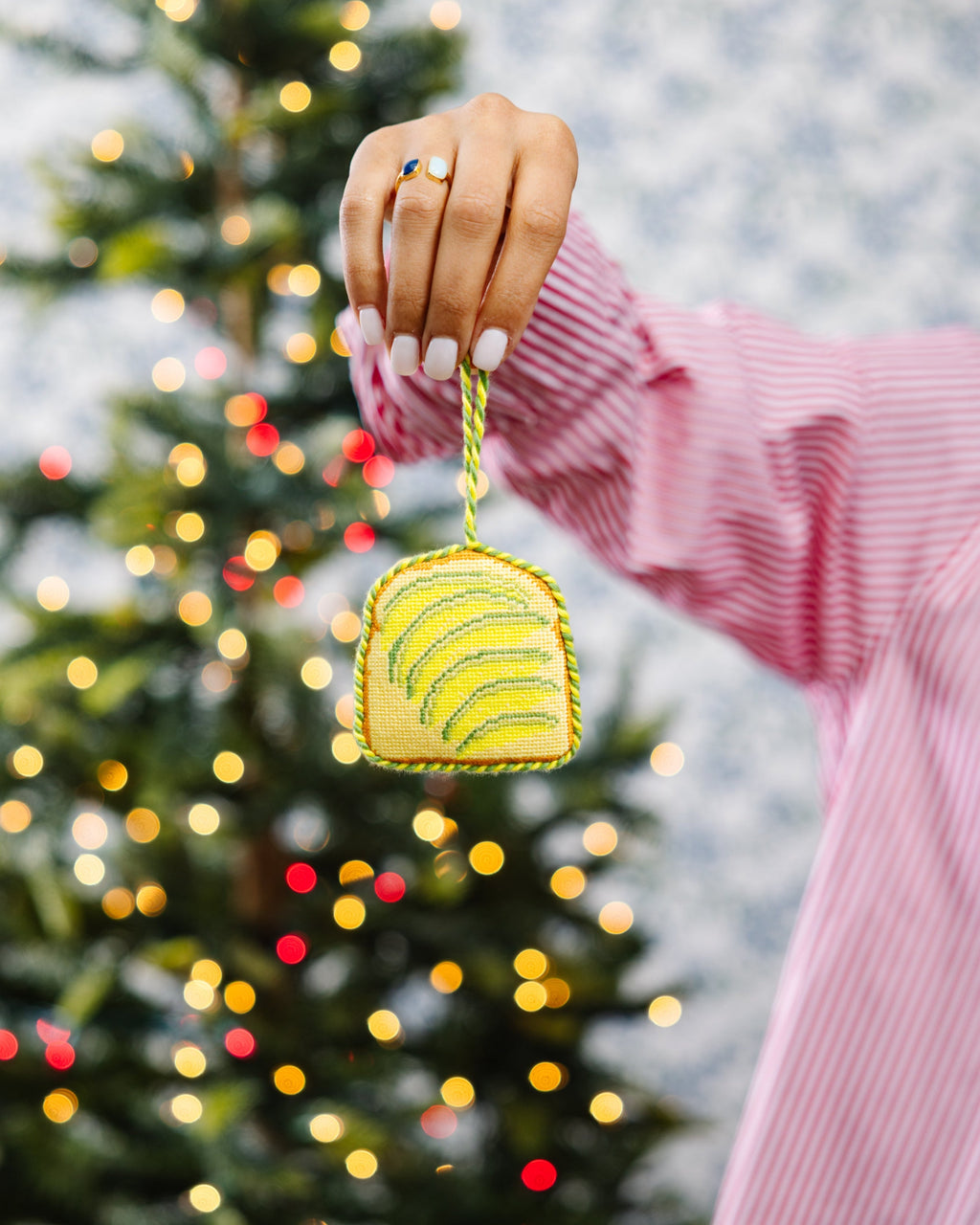 Needlepoint Icon Ornament - Avocado Toast