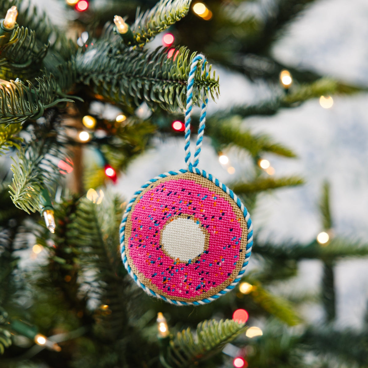 Needlepoint Icon Ornament - Donut