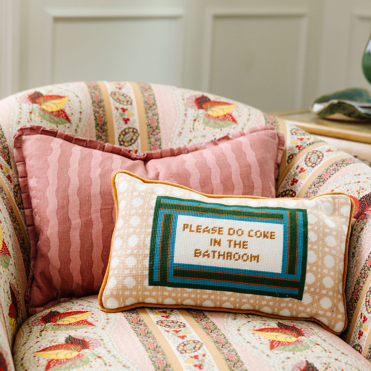 Bathroom Etiquette Needlepoint Pillow