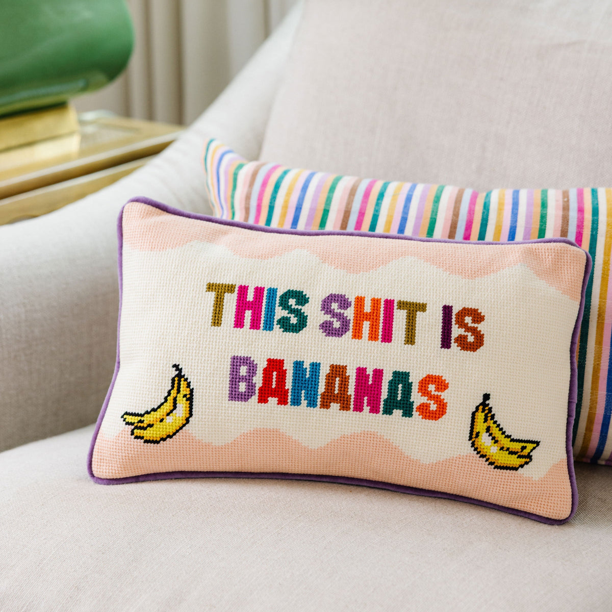 Bananas Needlepoint Pillow