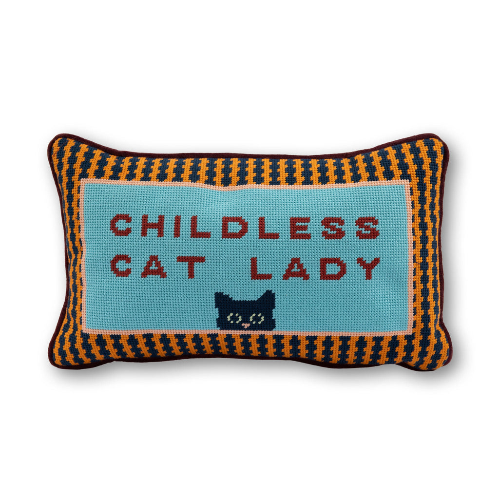 Childless Cat Lady Needlepoint Pillow