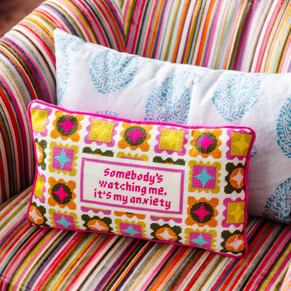 Watching Me Needlepoint Pillow
