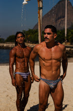 2-IN-1 MAUI SIDE TIE REVERSIBLE LOW RISE SWIM BRIEF - BLUE / ZIGZAG PRINT