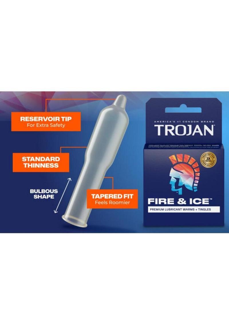 Trojan Condom Pleasures Fire & Ice Dual Action Lubricant 3 Pack