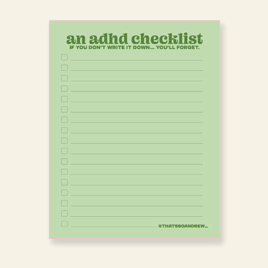 An ADHD Checklist - Snarky & Colorful Notepad