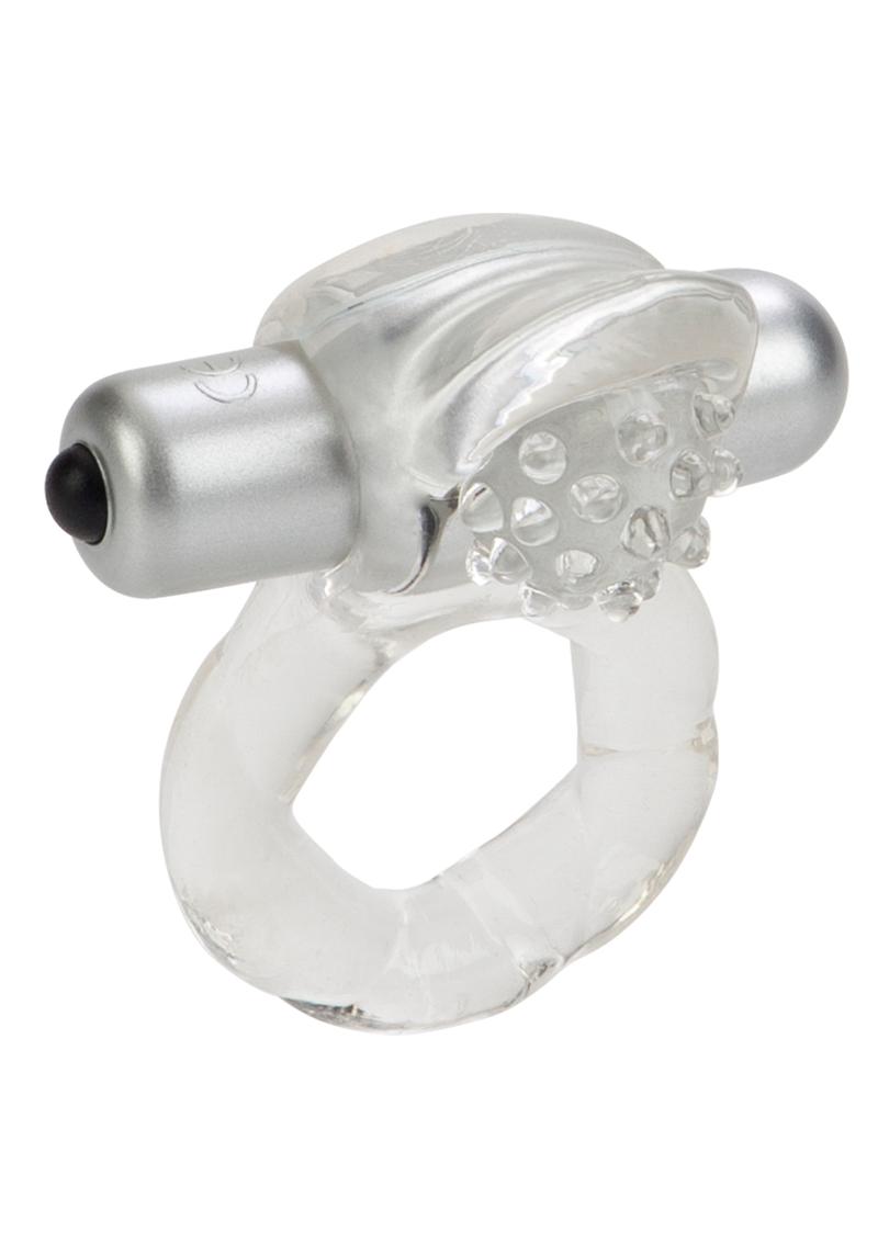Couple's Enhancers Nubby Lover's Delight Vibrating Cock Ring with Clitoral Stimulation - Clear