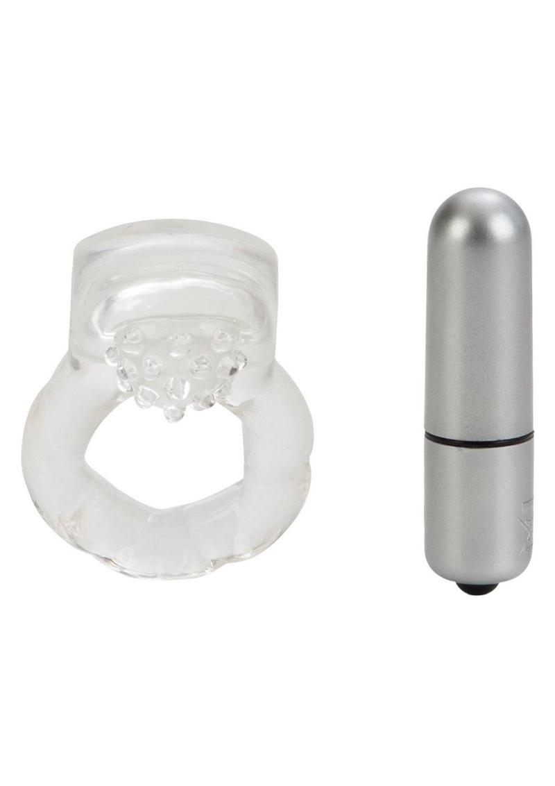 Couple's Enhancers Nubby Lover's Delight Vibrating Cock Ring with Clitoral Stimulation - Clear