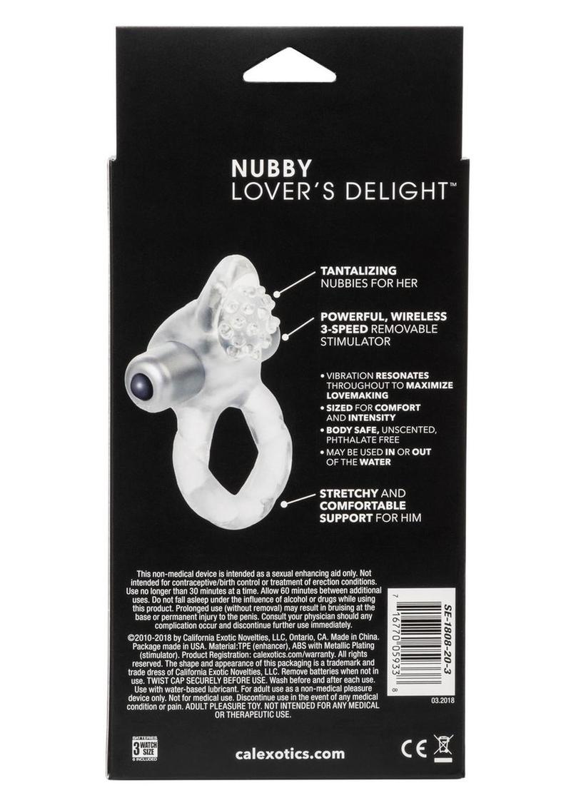 Couple's Enhancers Nubby Lover's Delight Vibrating Cock Ring with Clitoral Stimulation - Clear