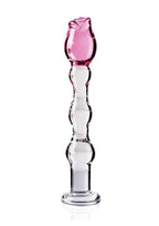 Icicles No. 12 Beaded Flower Glass Dildo 7.25in - Clear/Pink